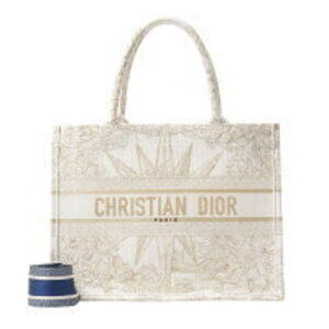 Christian Dior Book Tote Bag Scarf White Gold Canvas